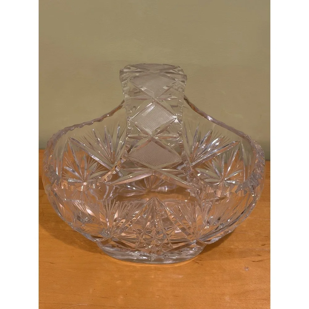 Antique Crystal Basket Bowl American Brilliant Cut Beautiful and Heavy 5.5 lbs
